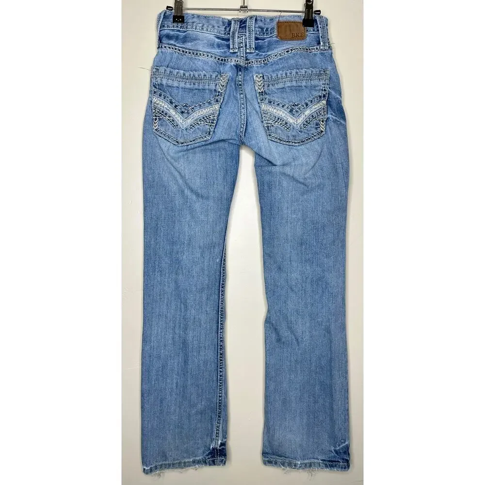 BKE Aiden Straight Leg Denim Jeans Medium Wash Contrast Embroidered Size 26x29